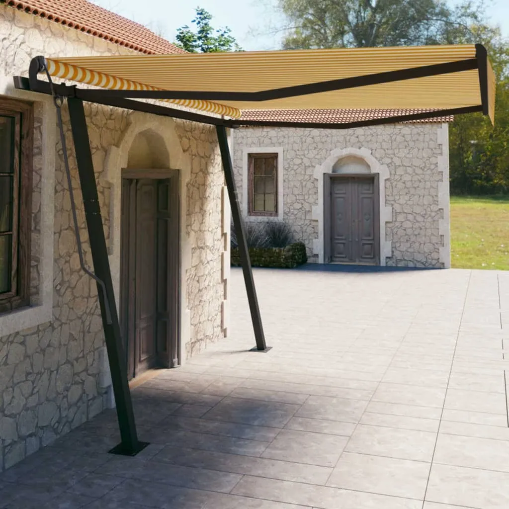 vidaXL Tenda da Sole Retrattile Automatica con Pali 4x3m Gialla Bianca