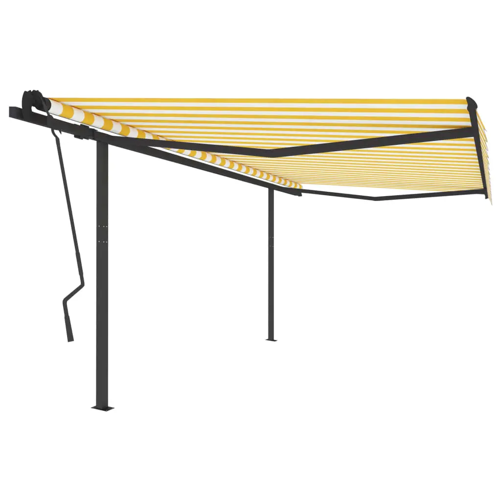 Tenda Sole Retrattile Manuale con Pali 4,5x3,5 m Gialla Bianca