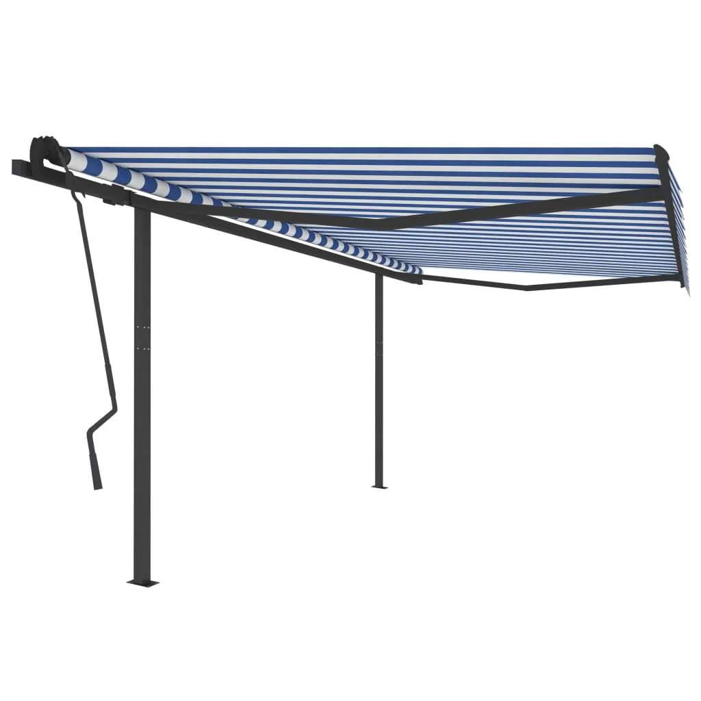 vidaXL Tenda da Sole Retrattile Automatica e Pali 4,5x3,5 m Blu Bianca