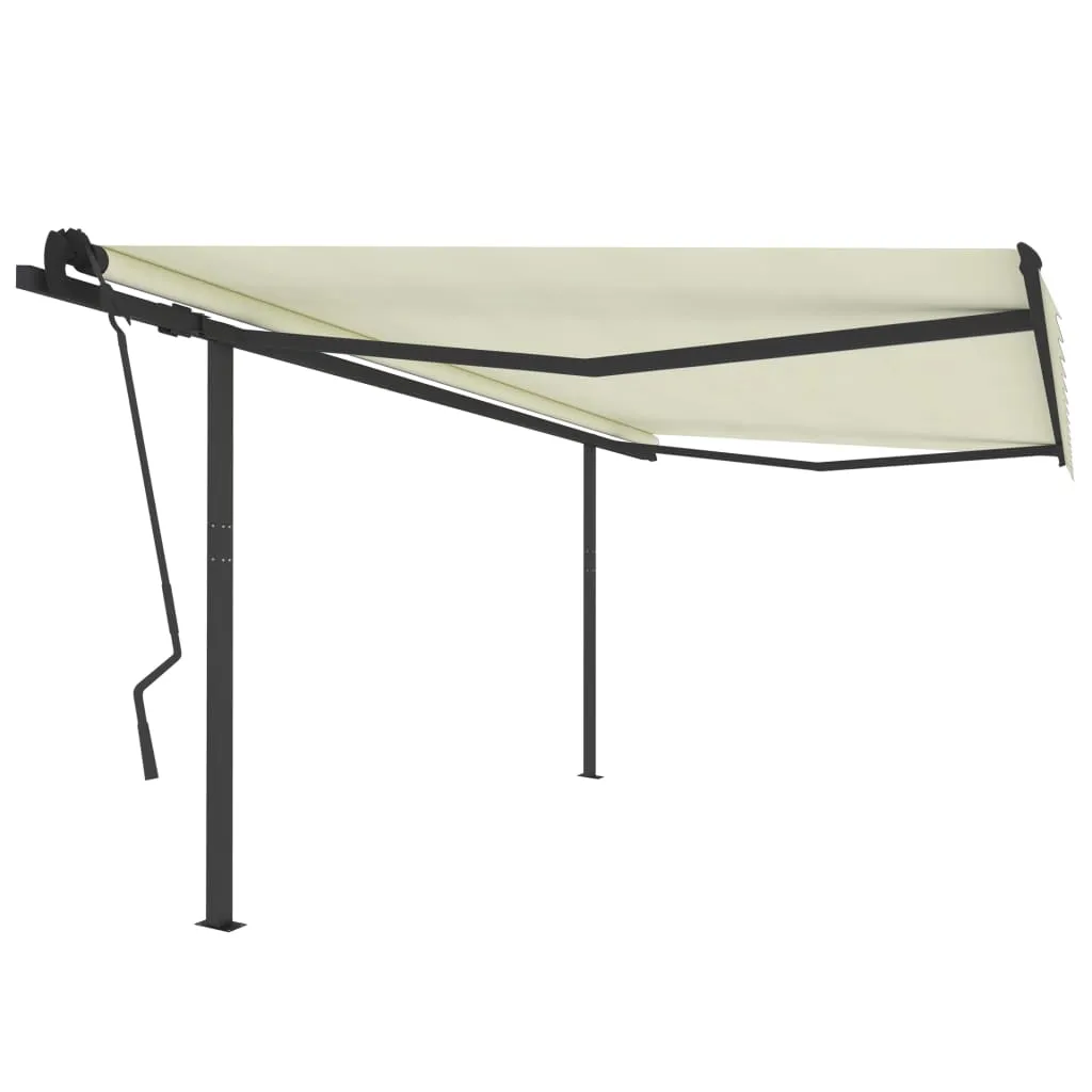 vidaXL Tenda da Sole Retrattile Manuale con Pali 4,5x3,5 m Crema