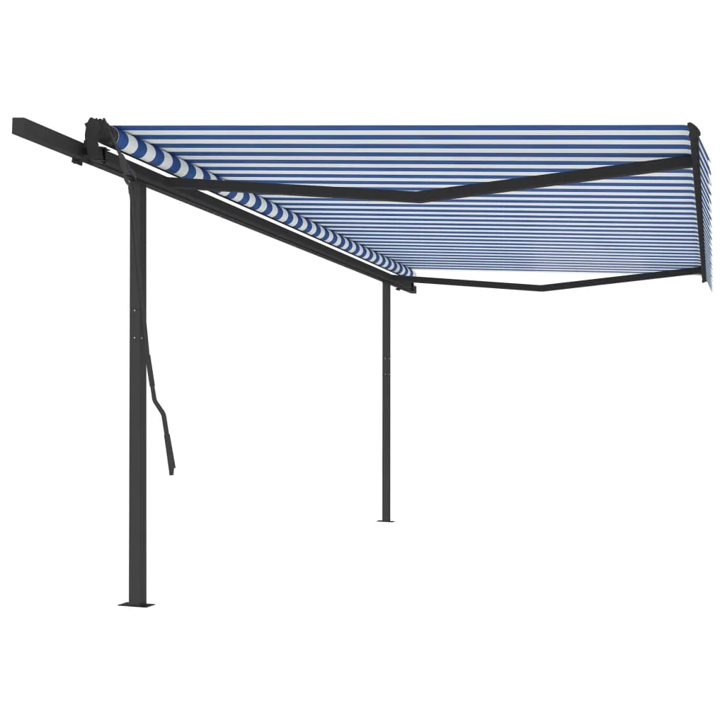 vidaXL Tenda da Sole Retrattile Automatica con Pali 5x3,5 m Blu Bianca