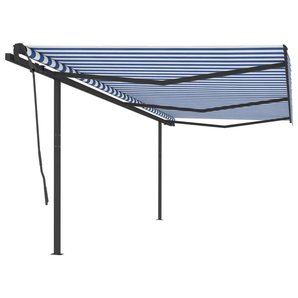 vidaXL Tenda da Sole Retrattile Automatica con Pali 6x3,5 m Blu Bianca