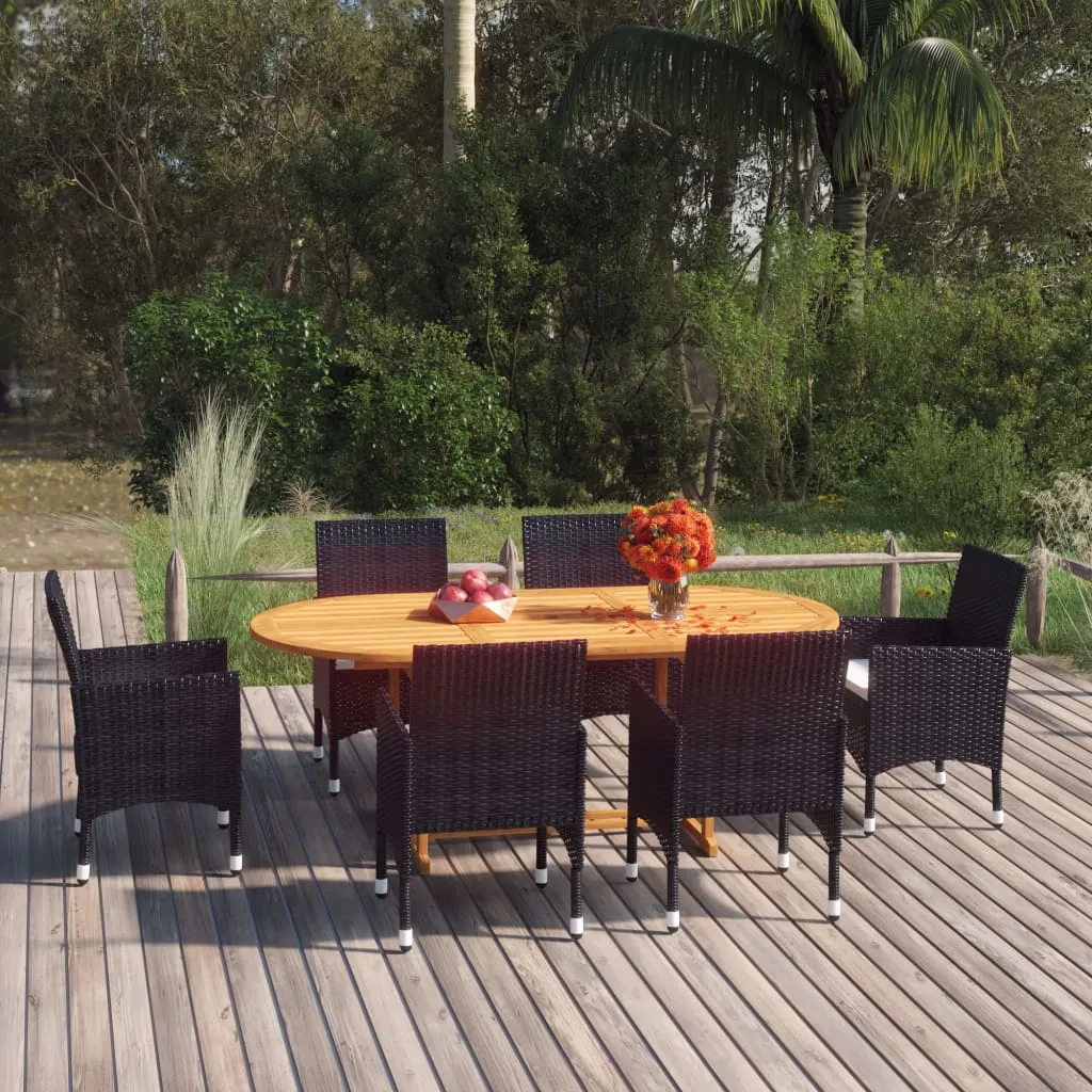 vidaXL Set Mobili da Pranzo per Giardino 7 pz in Polyrattan Nero