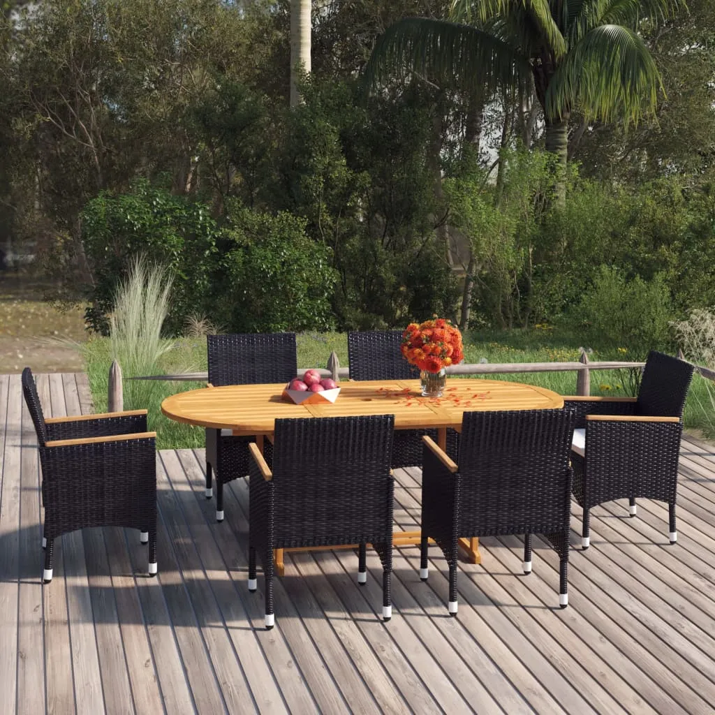 vidaXL Set Mobili da Pranzo per Giardino 7 pz in Polyrattan Nero