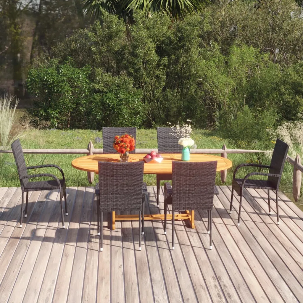 vidaXL Set Mobili da Pranzo per Giardino 7 pz in Polyrattan Nero