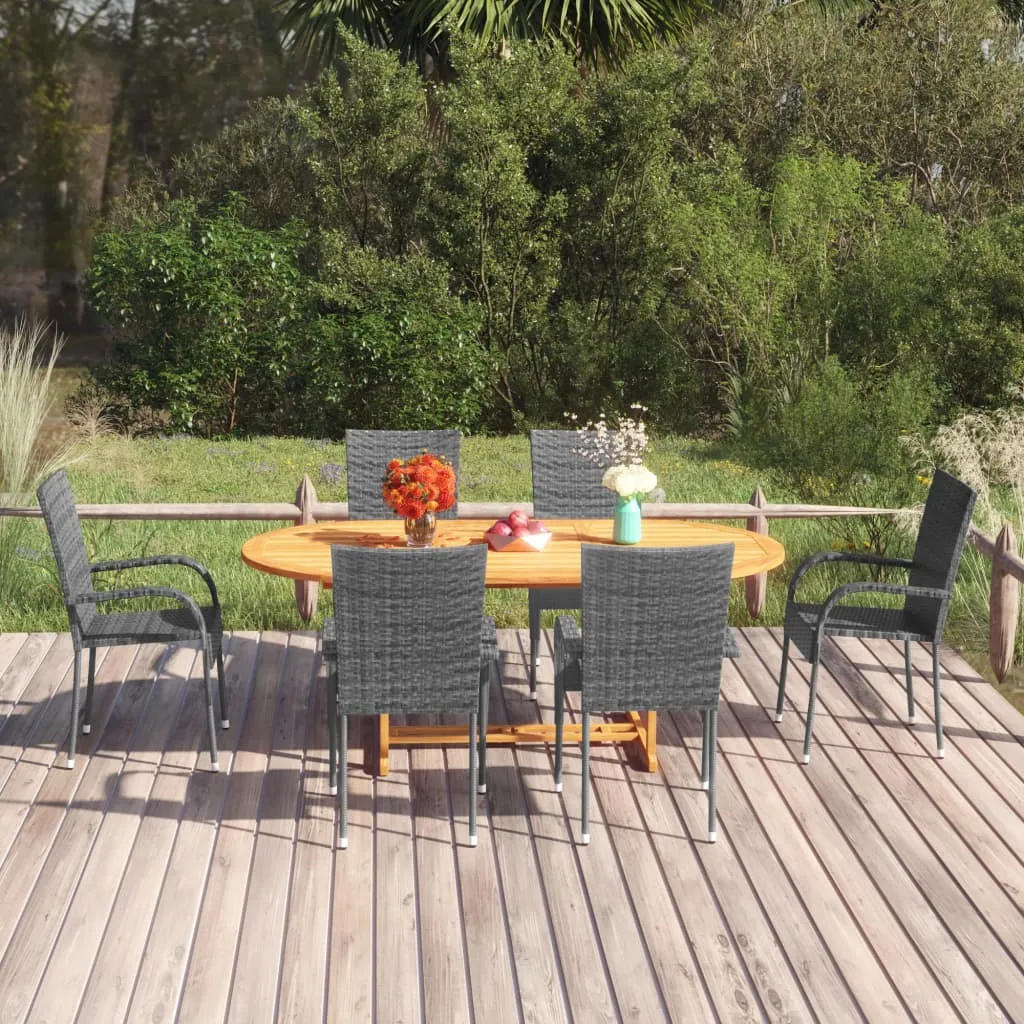 vidaXL Set Mobili da Pranzo Giardino 7 pz in Polyrattan Grigio