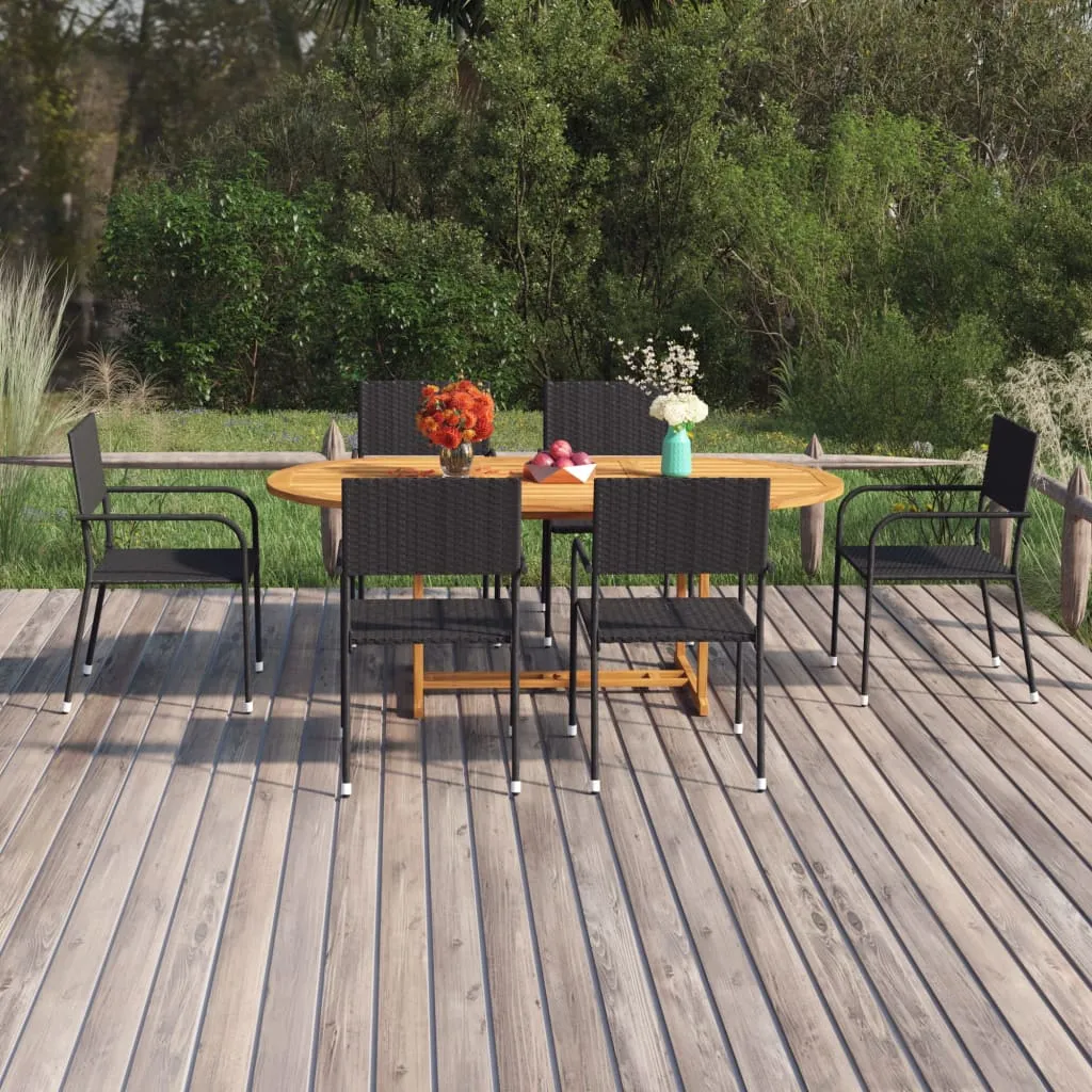 vidaXL Set Mobili da Pranzo per Giardino 7 pz in Polyrattan Nero