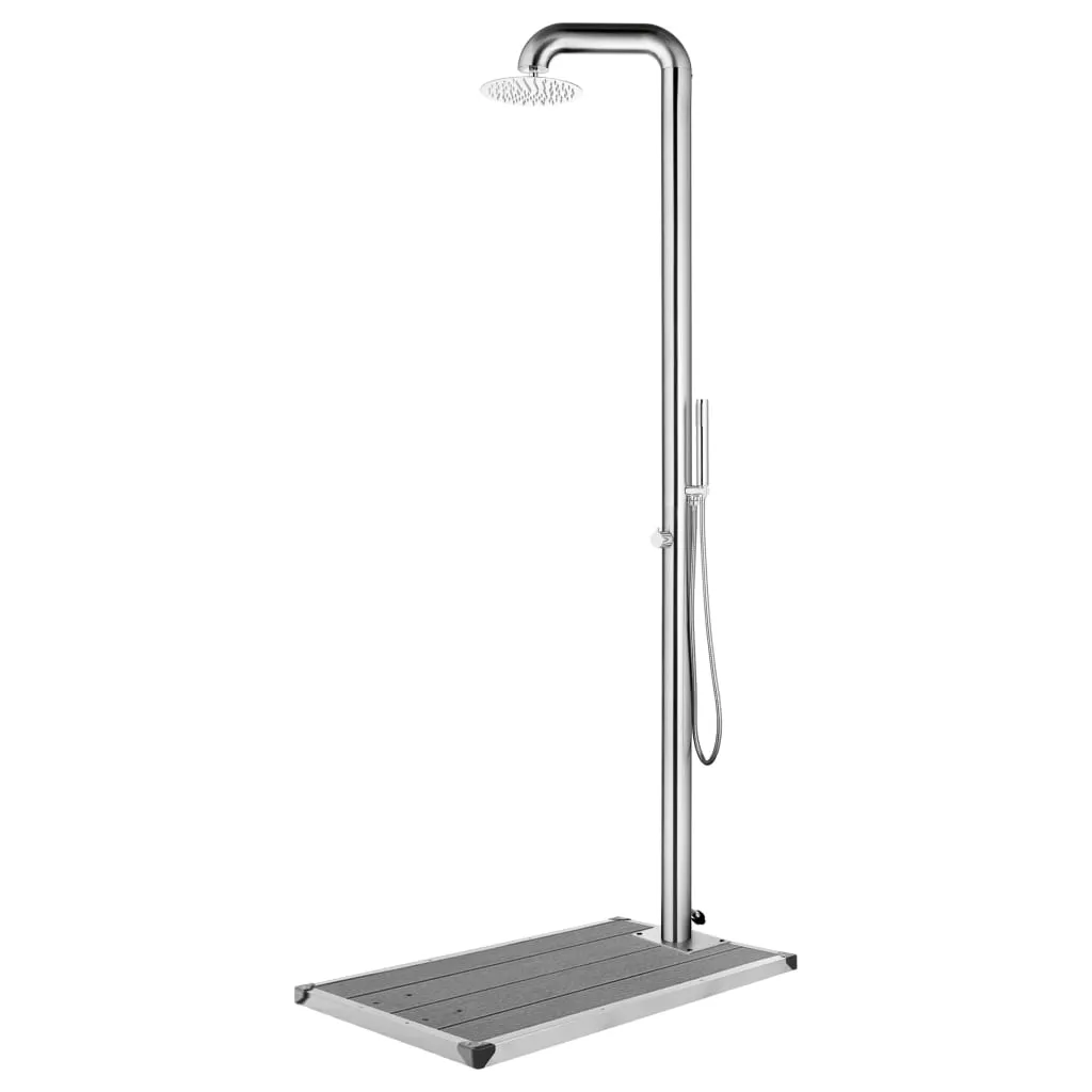 vidaXL Doccia da Giardino con Base Grigia 230 cm in Acciaio Inox