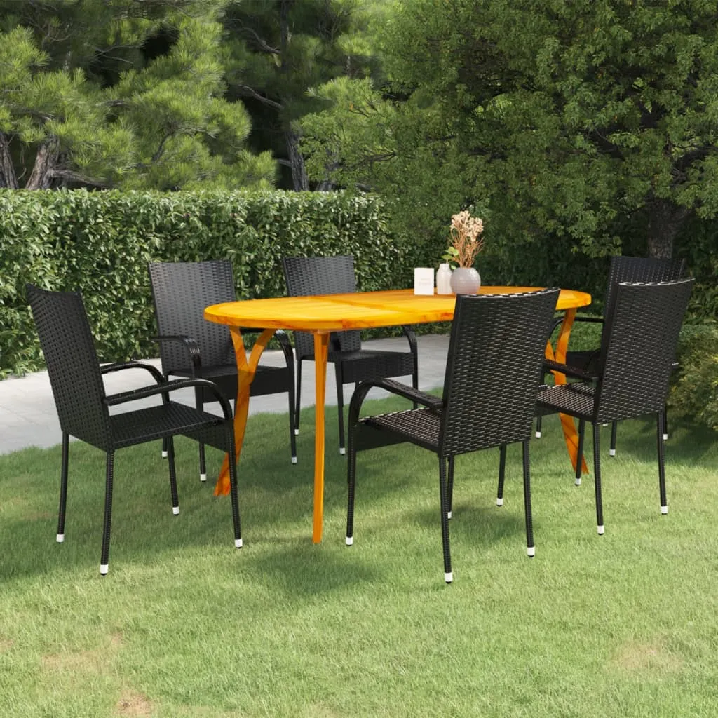 vidaXL Set Mobili da Pranzo per Giardino 7 pz Nero