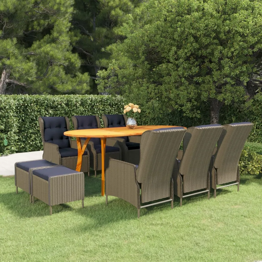 vidaXL Set Mobili da Pranzo per Giardino 9 pz Marrone