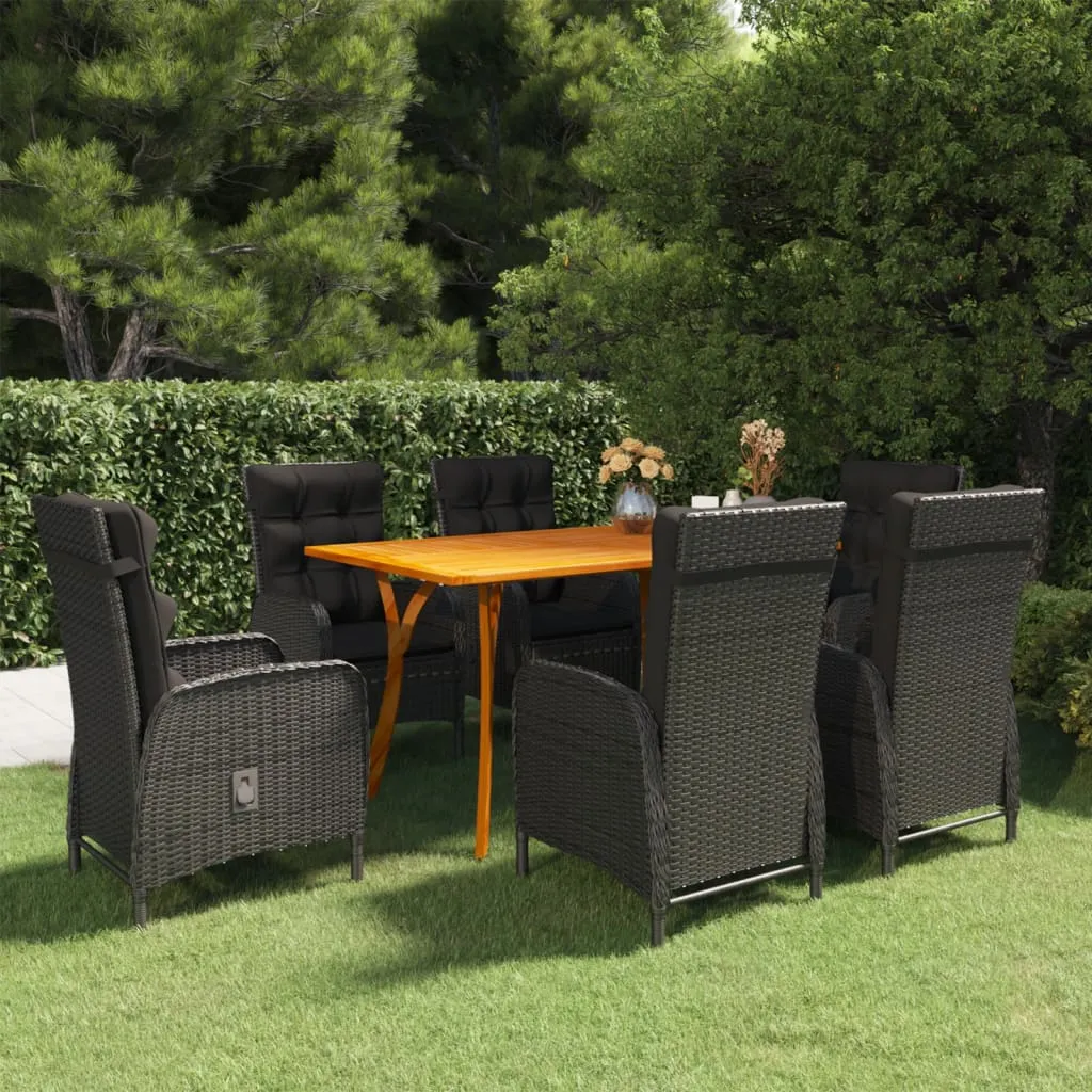 vidaXL Set da Pranzo da Giardino 7 pz Nero