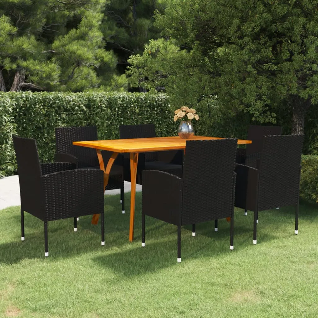 vidaXL Set Mobili da Pranzo per Giardino 7 pz Nero