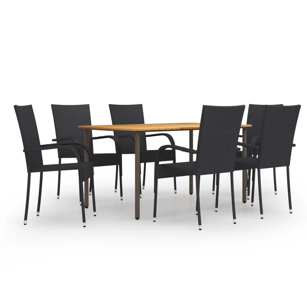 vidaXL Set Mobili da Pranzo Giardino 7 pz in Polyrattan Nero