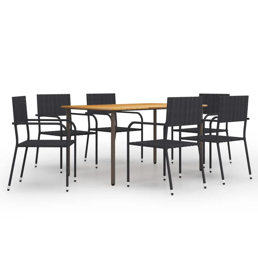 vidaXL Set Mobili da Pranzo Giardino 7 pz in Polyrattan Nero