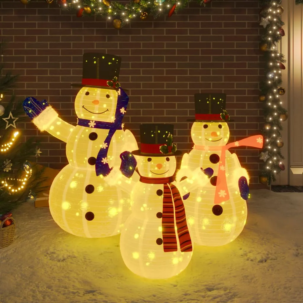 vidaXL Figure Decorative Famiglia di Pupazzi di Neve LED Tessuto Lusso