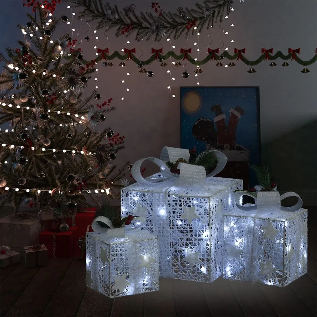 vidaXL Scatole Regalo Decorative Natale 3pz Bianche da Esterno Interni