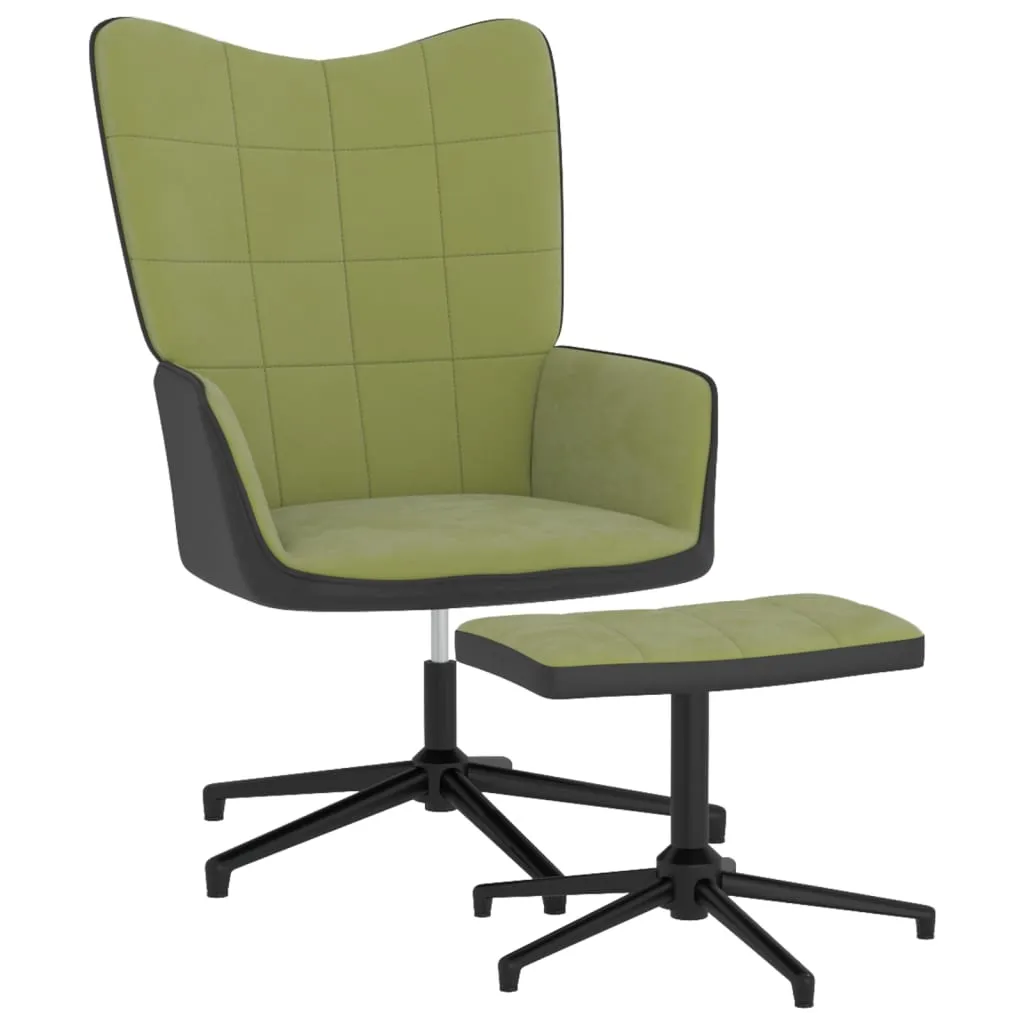 vidaXL Poltrona Relax con Poggiapiedi Verde Chiaro in Velluto e PVC