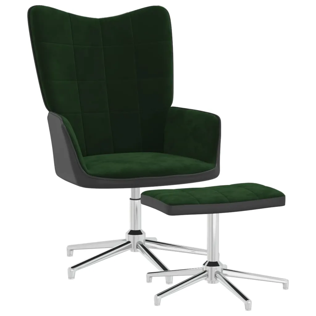 vidaXL Poltrona Relax con Poggiapiedi Verde Scuro in Velluto e PVC