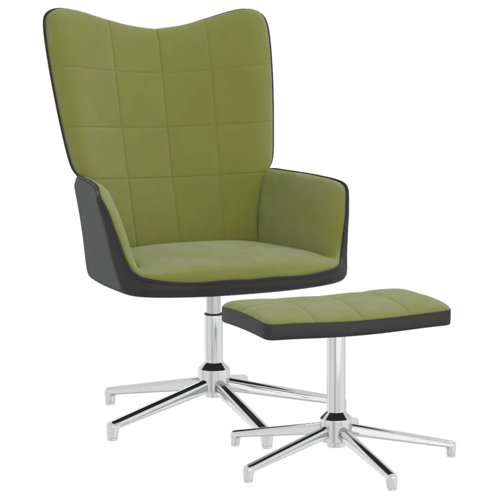 vidaXL Poltrona Relax con Poggiapiedi Verde Chiaro in Velluto e PVC