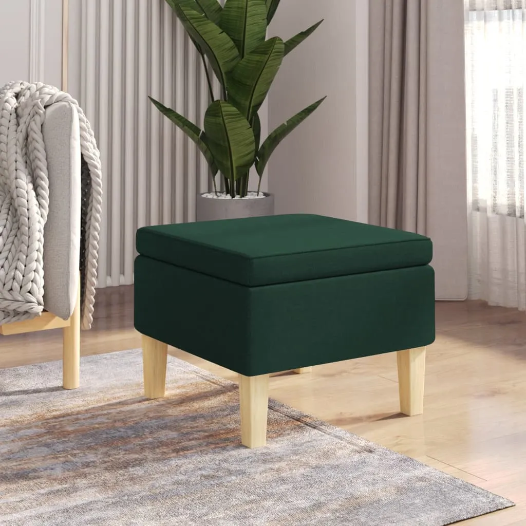 vidaXL Poggiapiedi con Gambe in Legno Verde Scuro in Tessuto