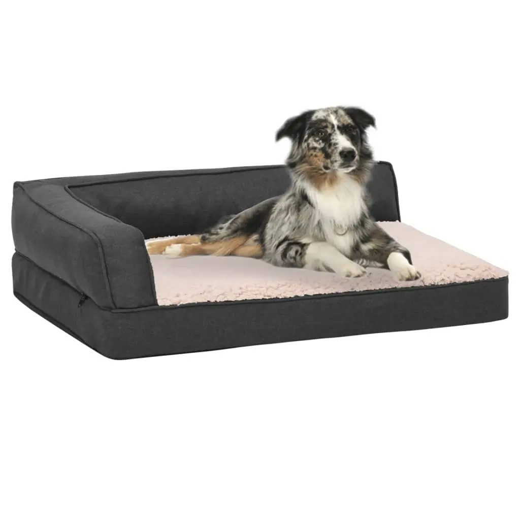 Materasso Ergonomico per Cani 75x53 cm Pile Lino Grigio Scuro