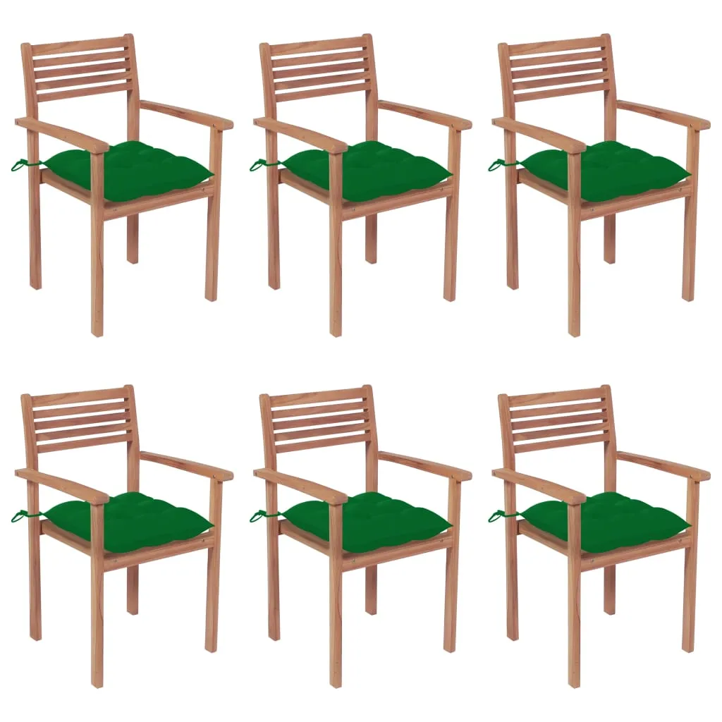 vidaXL Sedie da Giardino Impilabili con Cuscini 6 pz Massello di Teak