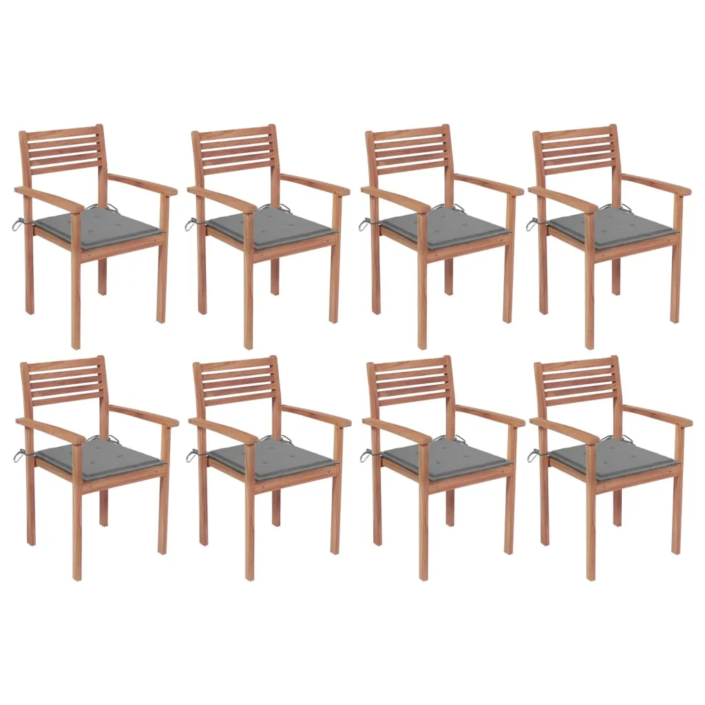 vidaXL Sedie da Giardino Impilabili 8 pz con Cuscini Massello di Teak