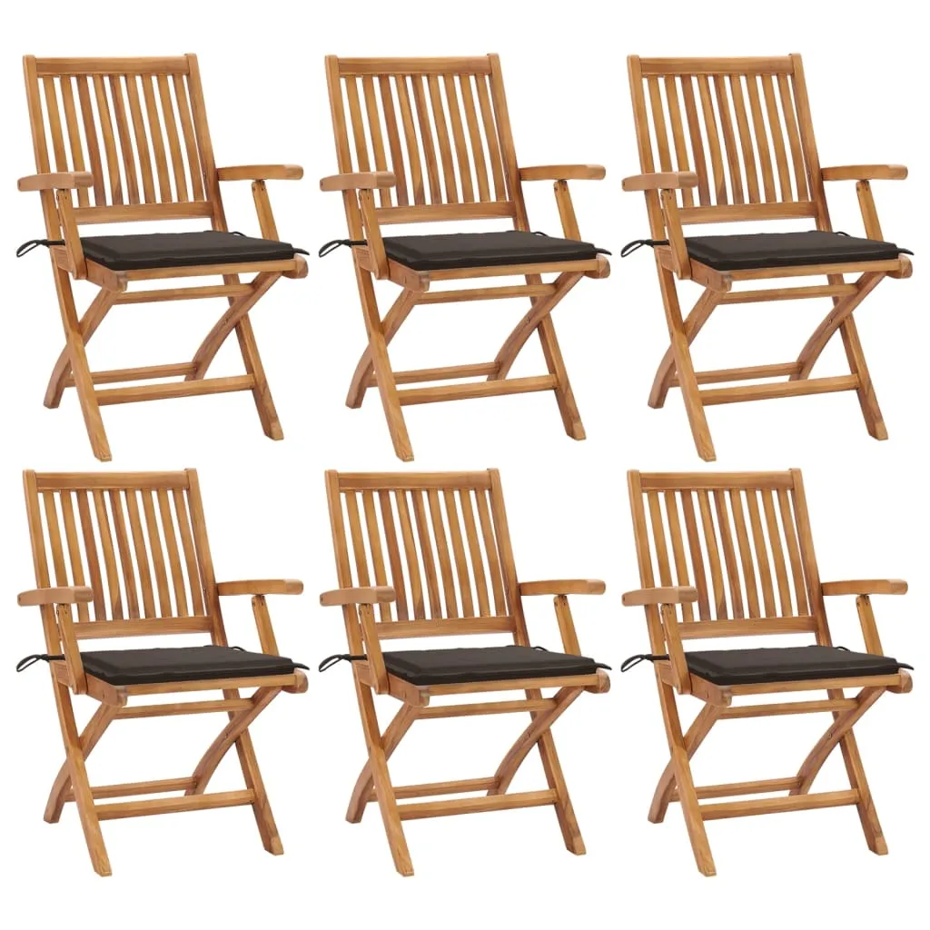 vidaXL Sedie da Giardino Pieghevoli con Cuscini 6 pz Massello di Teak