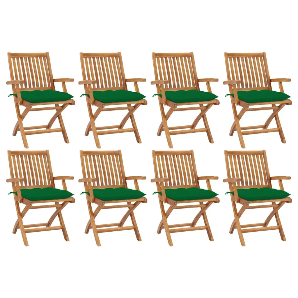 vidaXL Sedie da Giardino Pieghevoli con Cuscini 8 pz Massello di Teak