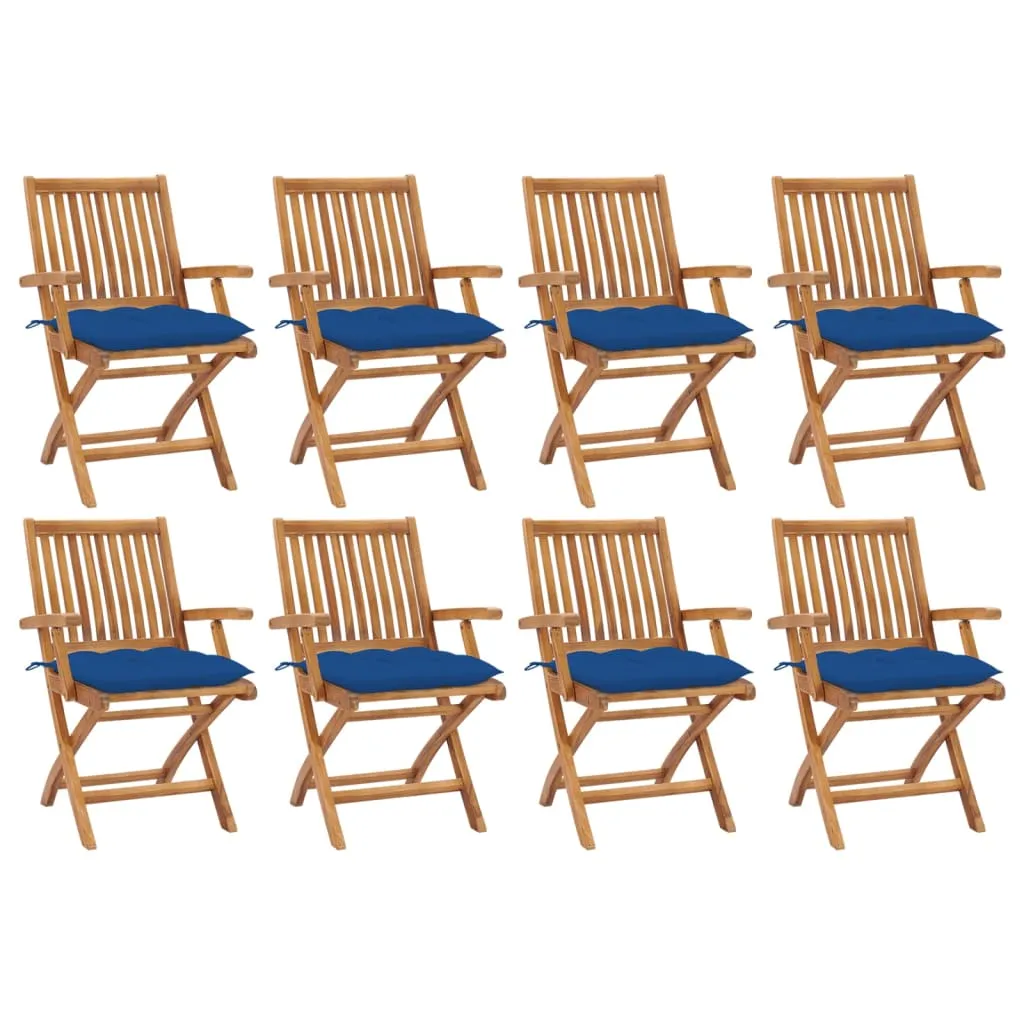 vidaXL Sedie da Giardino Pieghevoli con Cuscini 8 pz Massello di Teak