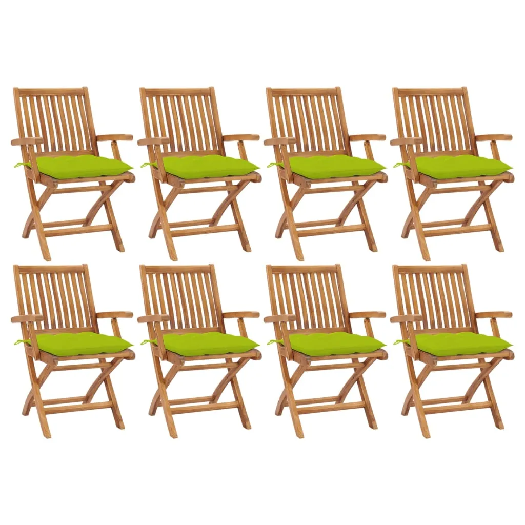 vidaXL Sedie da Giardino Pieghevoli con Cuscini 8 pz Massello di Teak