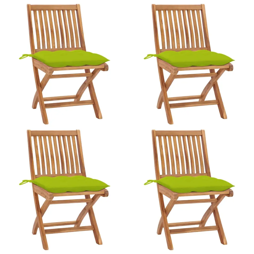 Sedie da Giardino Pieghevoli con Cuscini 4 pz Massello di Teak