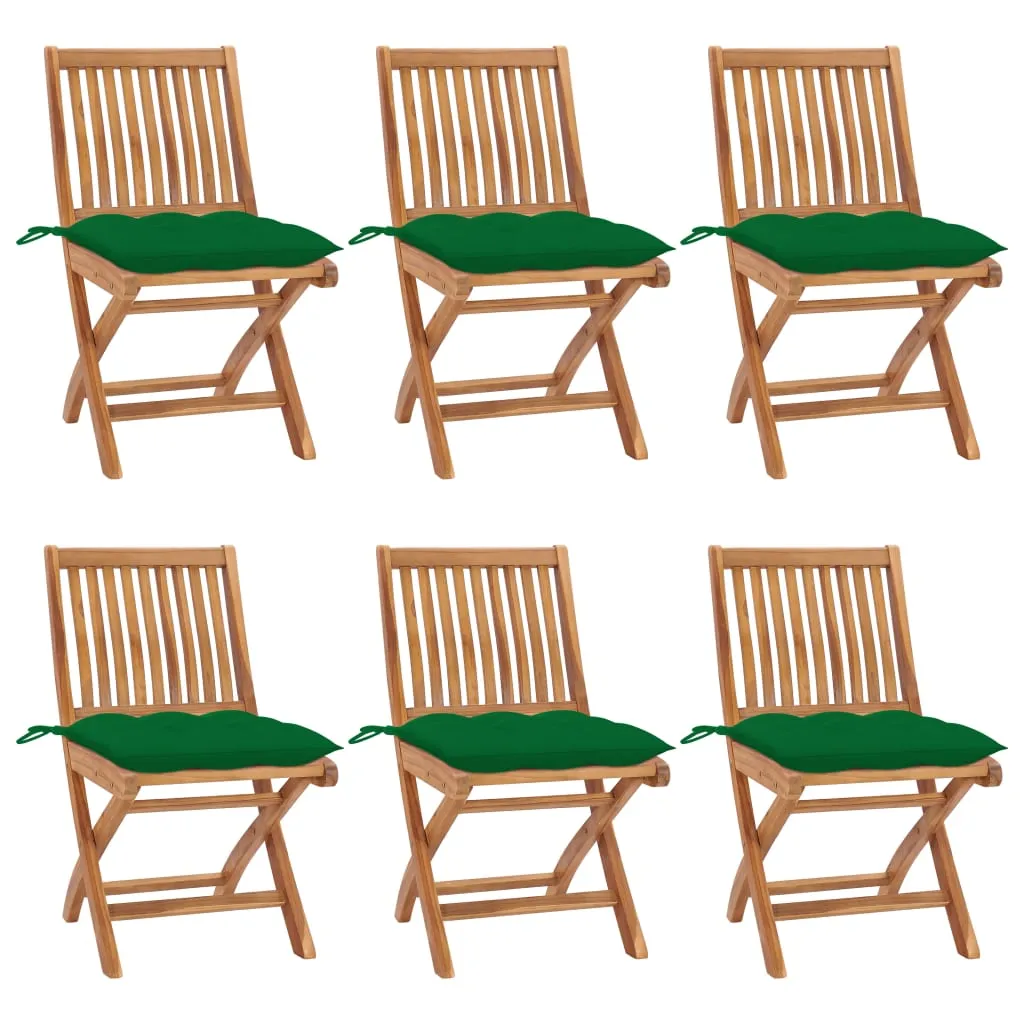 vidaXL Sedie da Giardino Pieghevoli con Cuscini 6 pz Massello di Teak