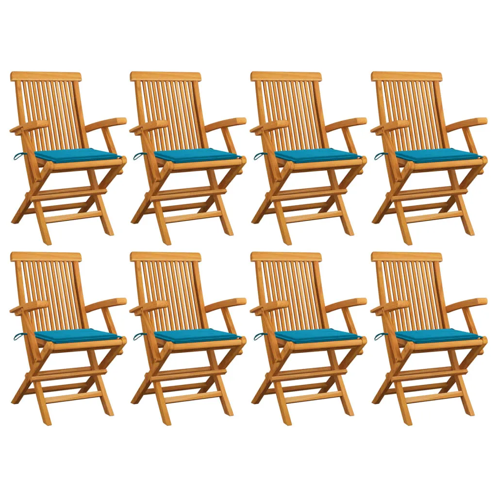 vidaXL Sedie da Giardino con Cuscini Blu 8 pz in Massello di Teak