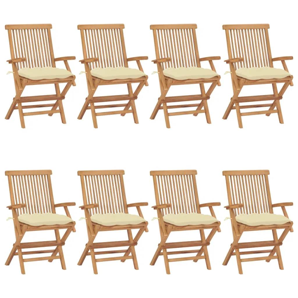 vidaXL Sedie da Giardino e Cuscini Bianco Crema 8 pz Massello di Teak