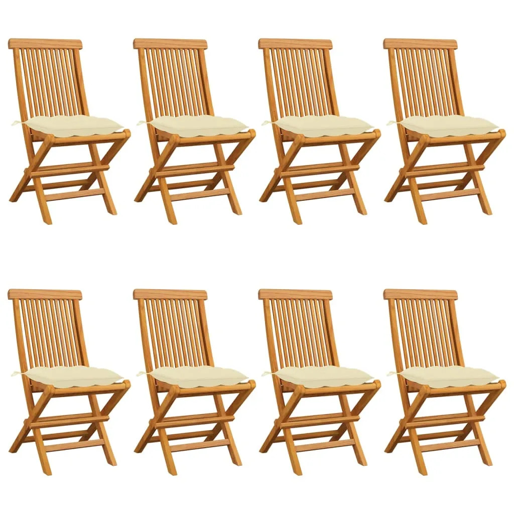 vidaXL Sedie da Giardino e Cuscini Bianco Crema 8 pz Massello di Teak