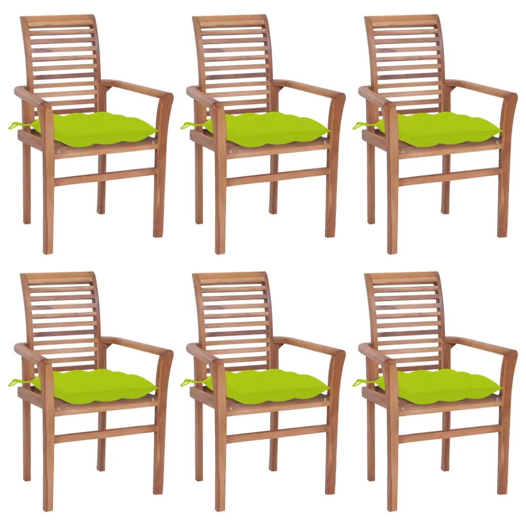 vidaXL Sedie da Pranzo 6 pz e Cuscini Verde Brillante Massello di Teak