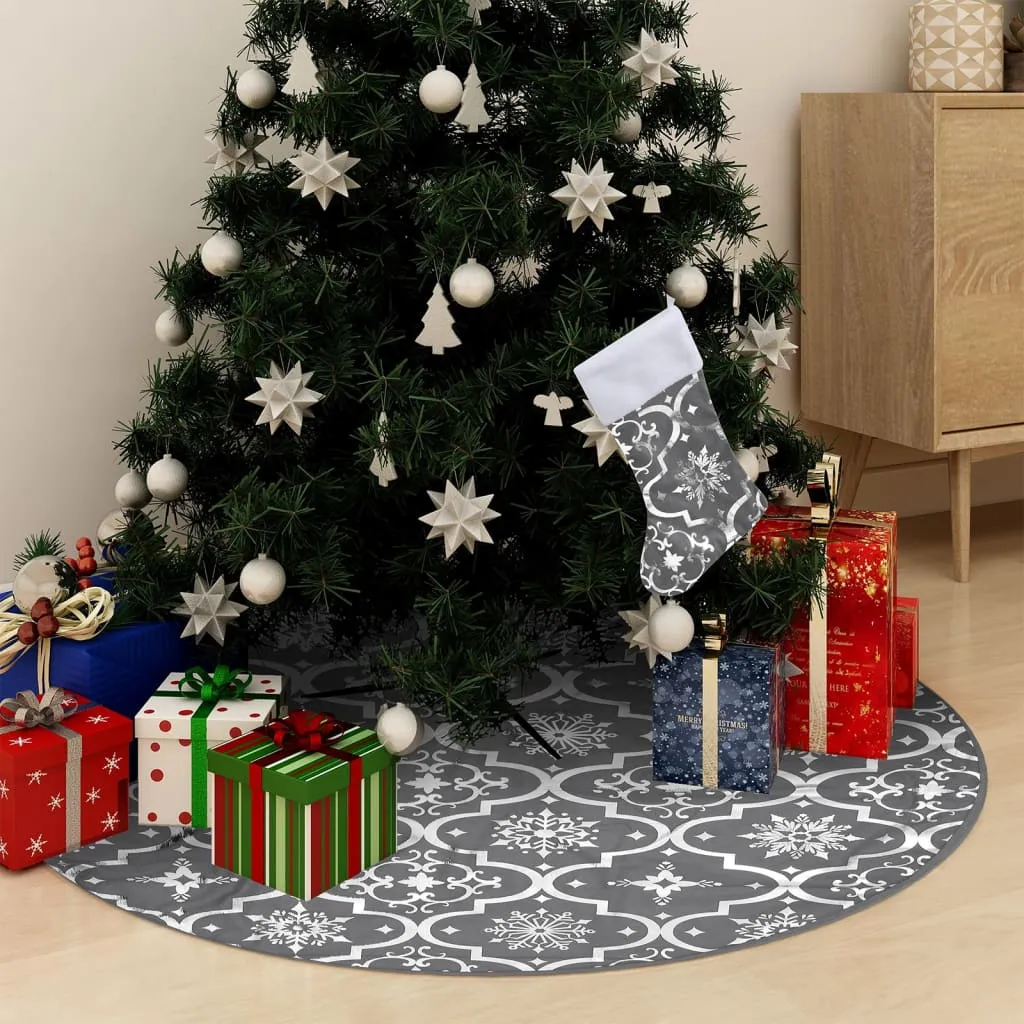 vidaXL Gonna Albero Natale Raffinata con Calza Grigia in Tessuto 150cm