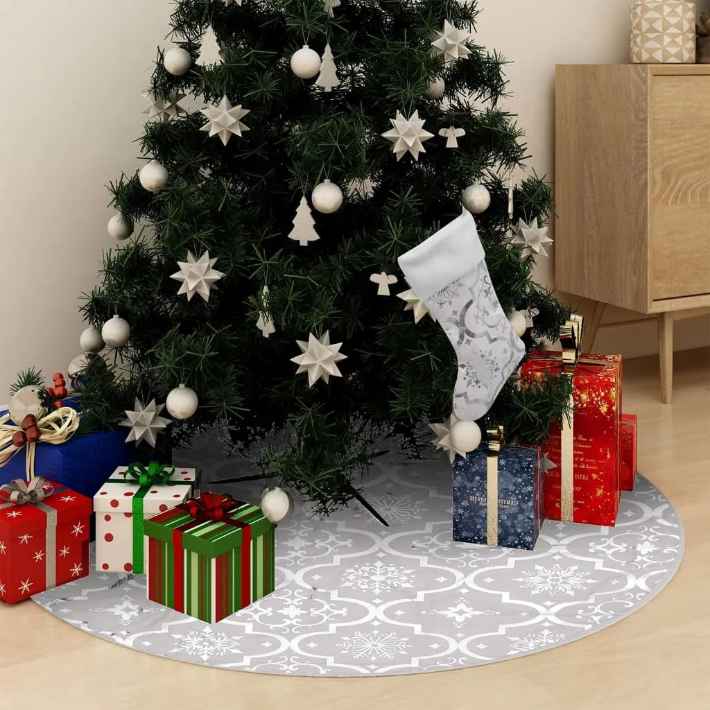 vidaXL Gonna Albero Natale Raffinata con Calza Bianca Tessuto 150 cm