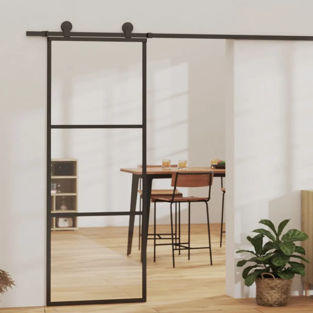 vidaXL Porta Scorrevole in Vetro ESG e Alluminio 76x205 cm Nera