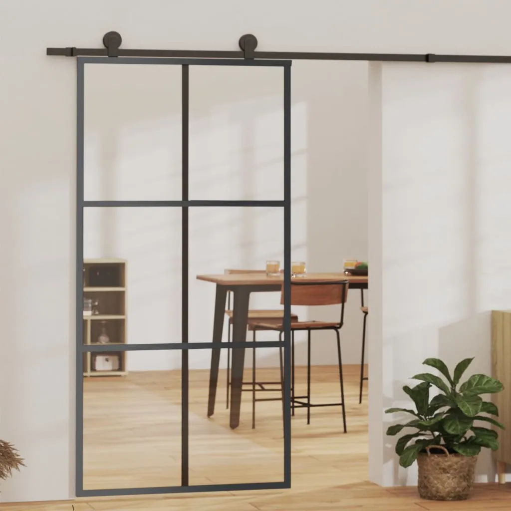 vidaXL Porta Scorrevole in Vetro ESG e Alluminio 102x205 cm Nera