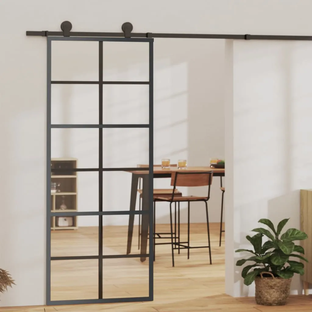 vidaXL Porta Scorrevole in Vetro ESG e Alluminio 76x205 cm Nera