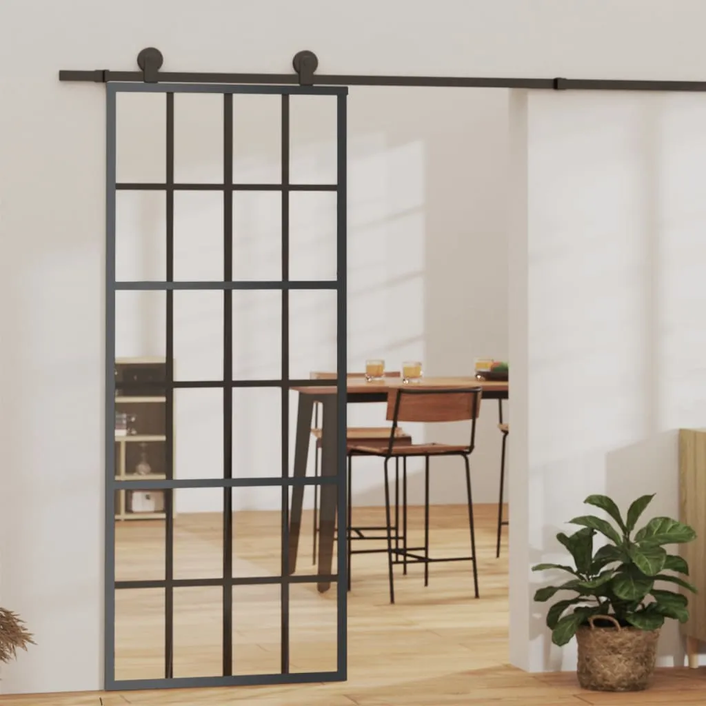 vidaXL Porta Scorrevole in Vetro ESG e Alluminio 76x205 cm Nera