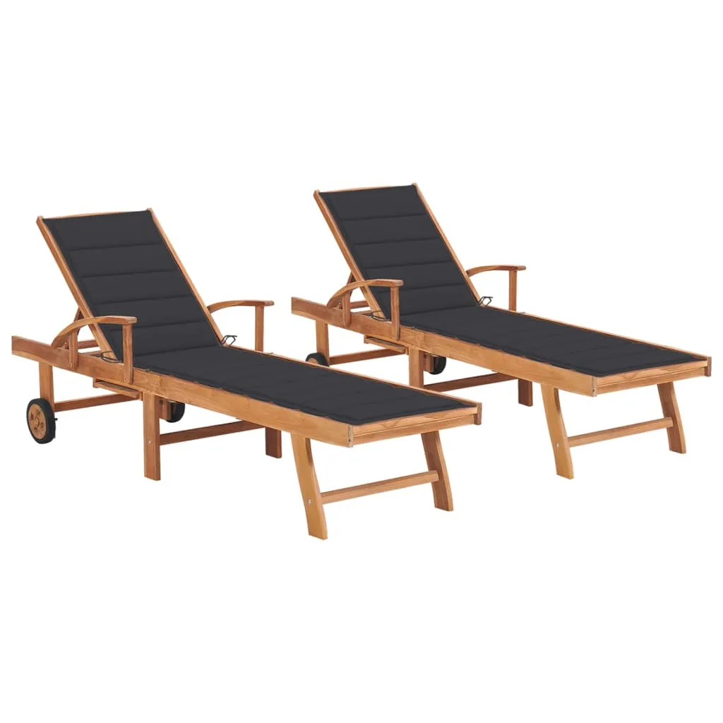 vidaXL Lettini Prendisole 2 pz con Tavolo e Cuscino Antracite in Teak