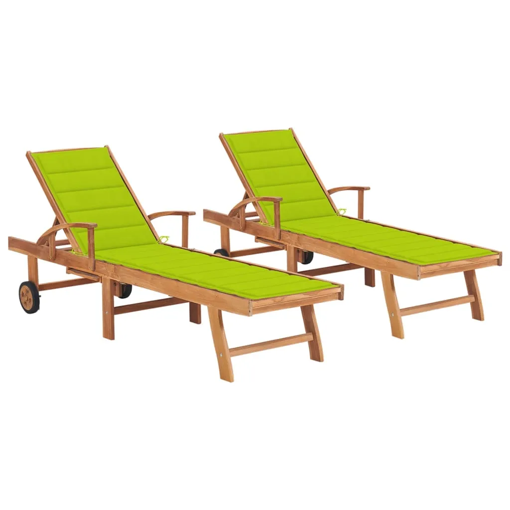 vidaXL Lettini Prendisole 2 pz con Cuscino Verde Brillante in Teak