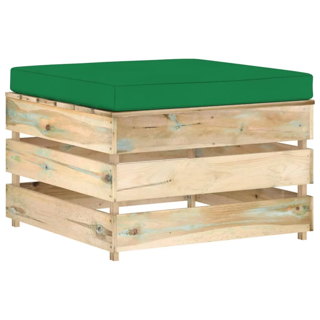 vidaXL Ottomana Modulare con Cuscino in Legno Impregnato Verde