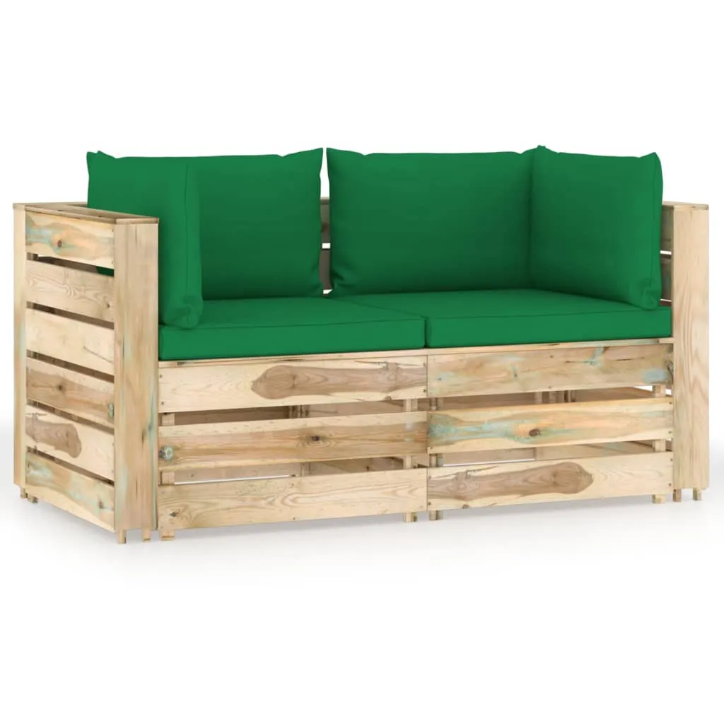 vidaXL Divano da Giardino 2 Posti con Cuscini Legno Impregnato Verde