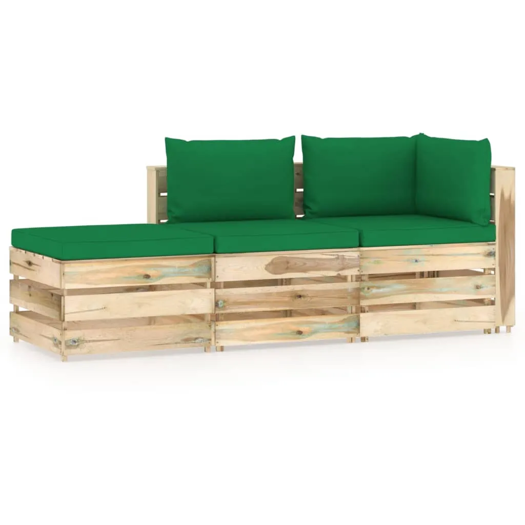 vidaXL Set Salotto da Giardino con Cuscini 3 pz Legno Impregnato Verde