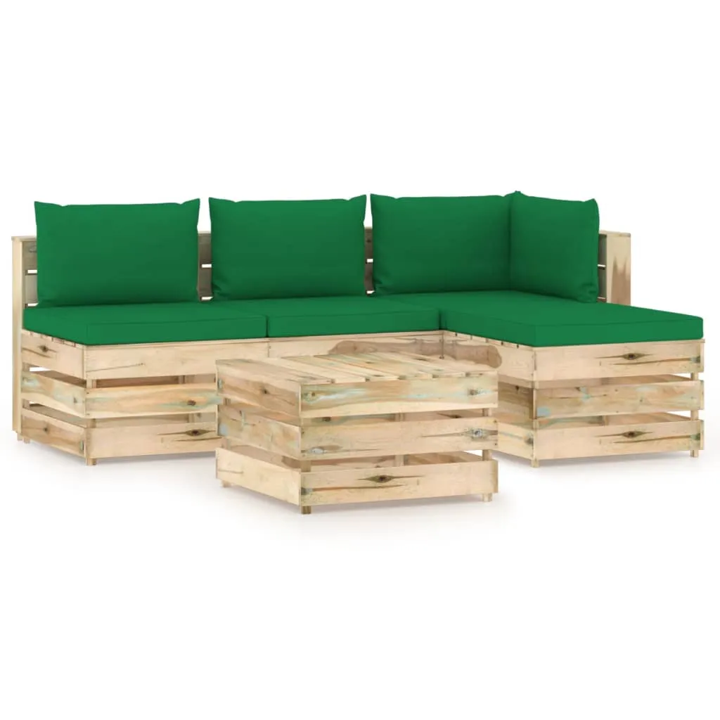 vidaXL Set Salotto da Giardino con Cuscini 5 pz Legno Impregnato Verde