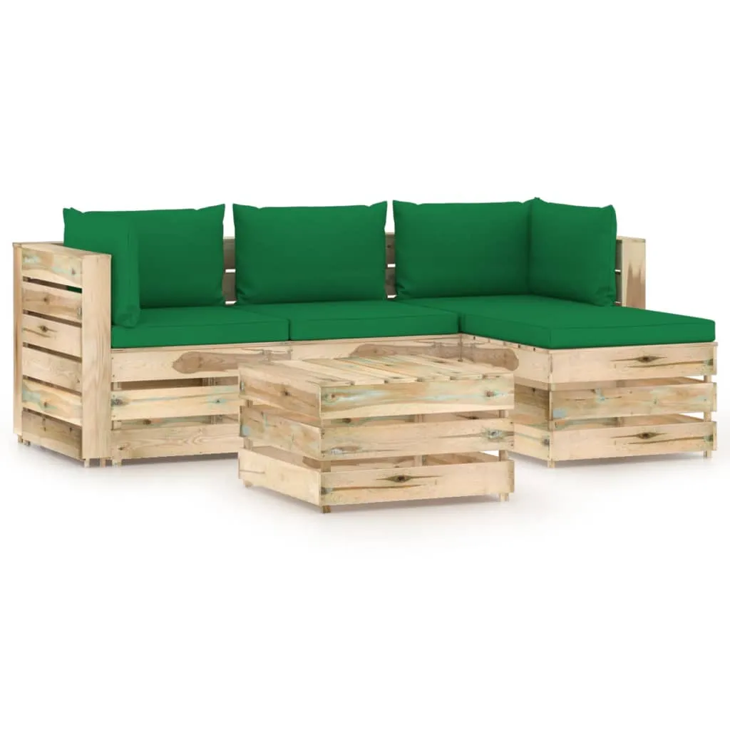 vidaXL Set Salotto da Giardino con Cuscini 5 pz Legno Impregnato Verde